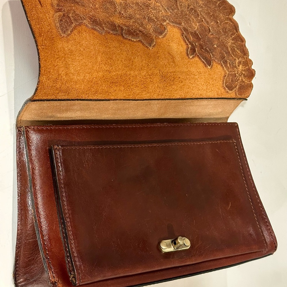 Patricia Nash Floral Embossed Brown Leather Handbag - Picture 5 of 8